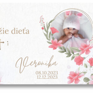 Personal Banner na krstiny s fotkou - Pink Flowers Rozmer banner: 130 x 260 cm - namety na prve svate prijimanie, dakovna rec na prve svate prijimanie, doplnky na svate prijimanie, výzdoba kostola na prvé sväté prijímanie, 1 svate prijimanie oslava, prve svate prijimanie doplnky na oslavu,  1 svate prijimanie sviecka, prve svate prijimanie girlandy