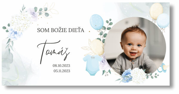 Personal Banner na krstiny s fotkou - Balóny Rozmer banner: 130 x 260 cm - namety na prve svate prijimanie, dakovna rec na prve svate prijimanie, doplnky na svate prijimanie, výzdoba kostola na prvé sväté prijímanie, 1 svate prijimanie oslava, prve svate prijimanie doplnky na oslavu,  1 svate prijimanie sviecka, prve svate prijimanie girlandy